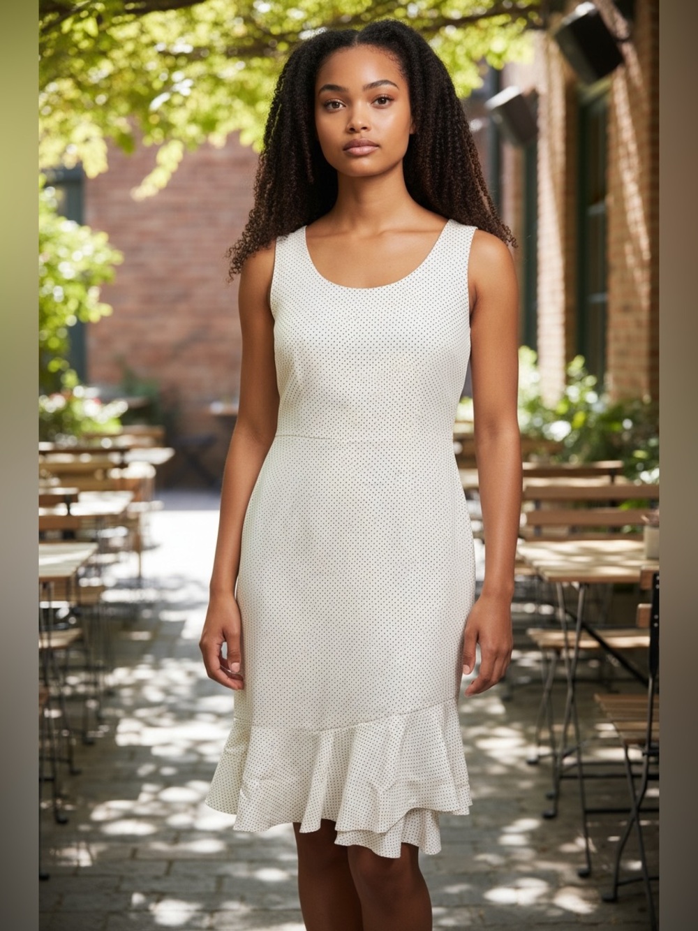 Banana Republic Cream Polka-Dot Sleeveless Ruffle-Hem Mini Dress